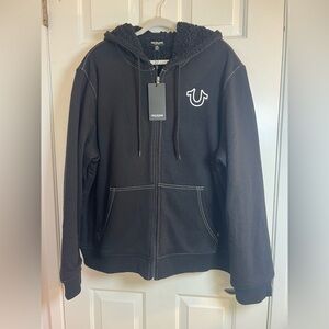 True Religion JET BLACK TRUE SHERPA zip Hoodie Size 2XL‎